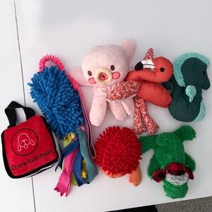 🐶 7 Dog Toy Bundle | Chewlulemon, Kong, Flamingo | Cute Plush Toys for Puppy